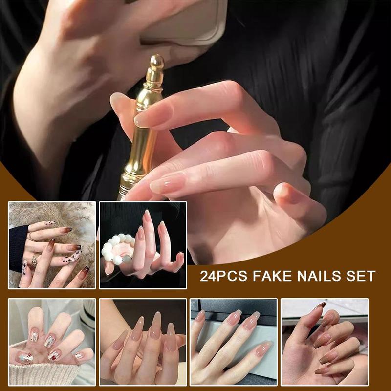 Product Introduction of 24Pcs Fake Nails Set Light Luxury Flashing False Nails French Wearable Nails Removable False Nails 40