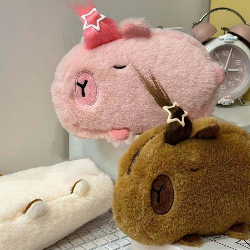 Capybara Plush Pen Case Student Cartoon Large Capacity Stationery Storage Bag School Supplies 1