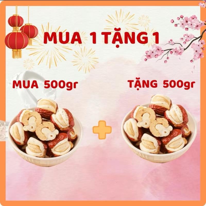 [MUA HỘP 500gr TẶNG HỘP 500gr] Kẹo Táo Đỏ Kẹp Sữa Lạc Đà Nhân Hạt Điều, tổng 1kg