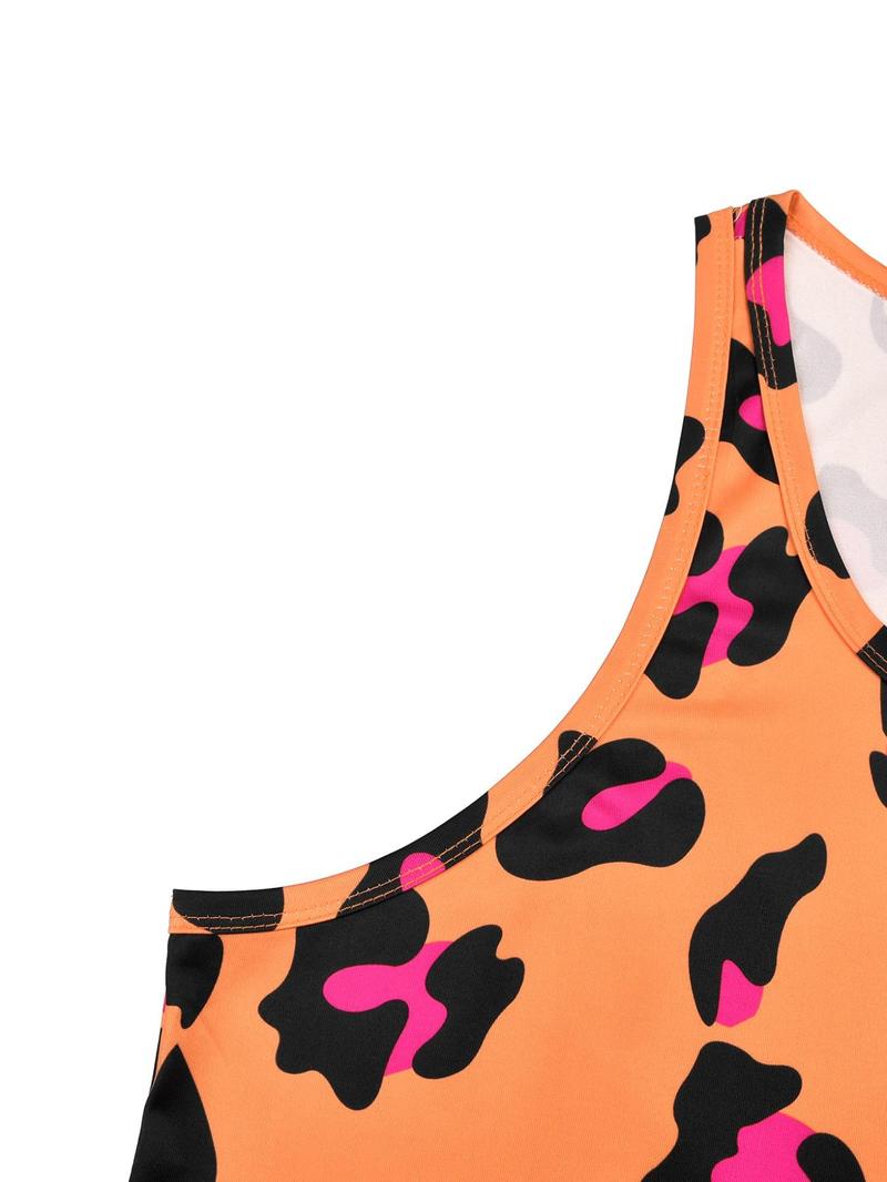 Product Introduction of Plus Size Leopard Print Asymmetrical Hem Tank Dress, Ladies Dresses Summer, Plus Casual Scoop Neck Sleeveless Dress for Summer, Women's Plus Summer Clothes for Daily Wear 7