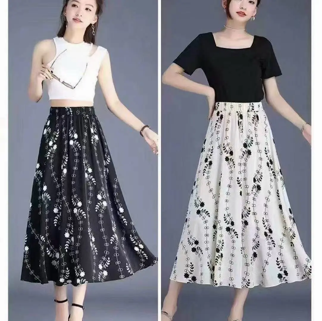 Chân váy hoa dáng dài , cạp chun , xòe A Nữ Women maxi chanvay hoan