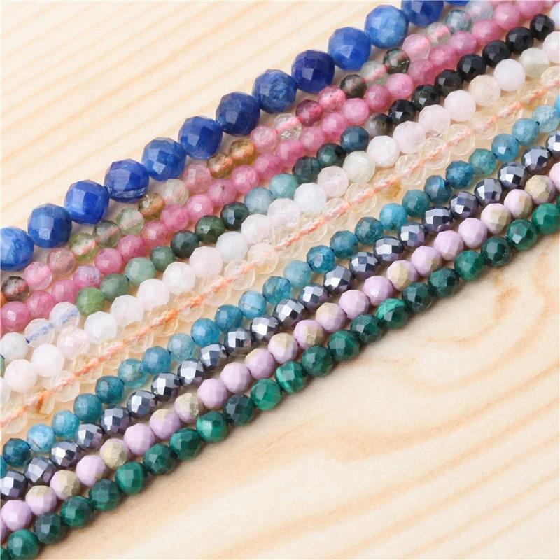 Natural Stone Garnet Rudy Citrine Malachite Opal Tourmaline  Round Faceted Beads Size 2 3 4MM For Jewelry Making Diy Bracelet 5