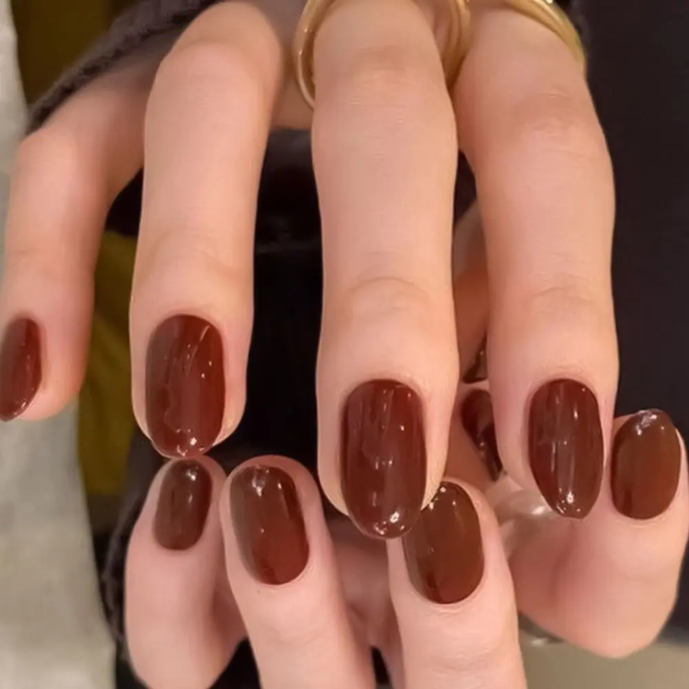 French False Nails Manicure Long Oval Simple Press on Nails Solid Color Detachable Nail Tips for Women