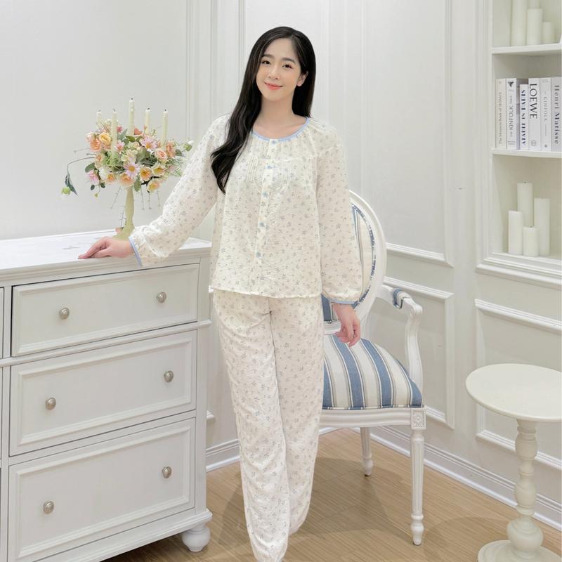 JANE STORE Bộ Đồ Mặc Nhà Nữ Đũi Mềm DB20 - Set đồ hoa nhí cổ viền đơn giản mà thoải mái nhẹ nhàng