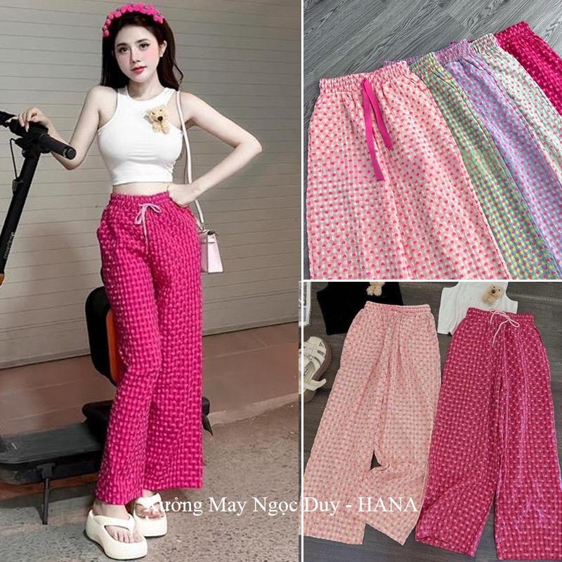  Quần Ống Rộng Mùa Hè Nữ Đi Biển Ở Nhà Dáng Quần Ống Suông Dài Cạp Chun Dây Rút Co Giãn Bigsize Chất Vải Đũi Nhăn Mềm Mát Thoáng 
