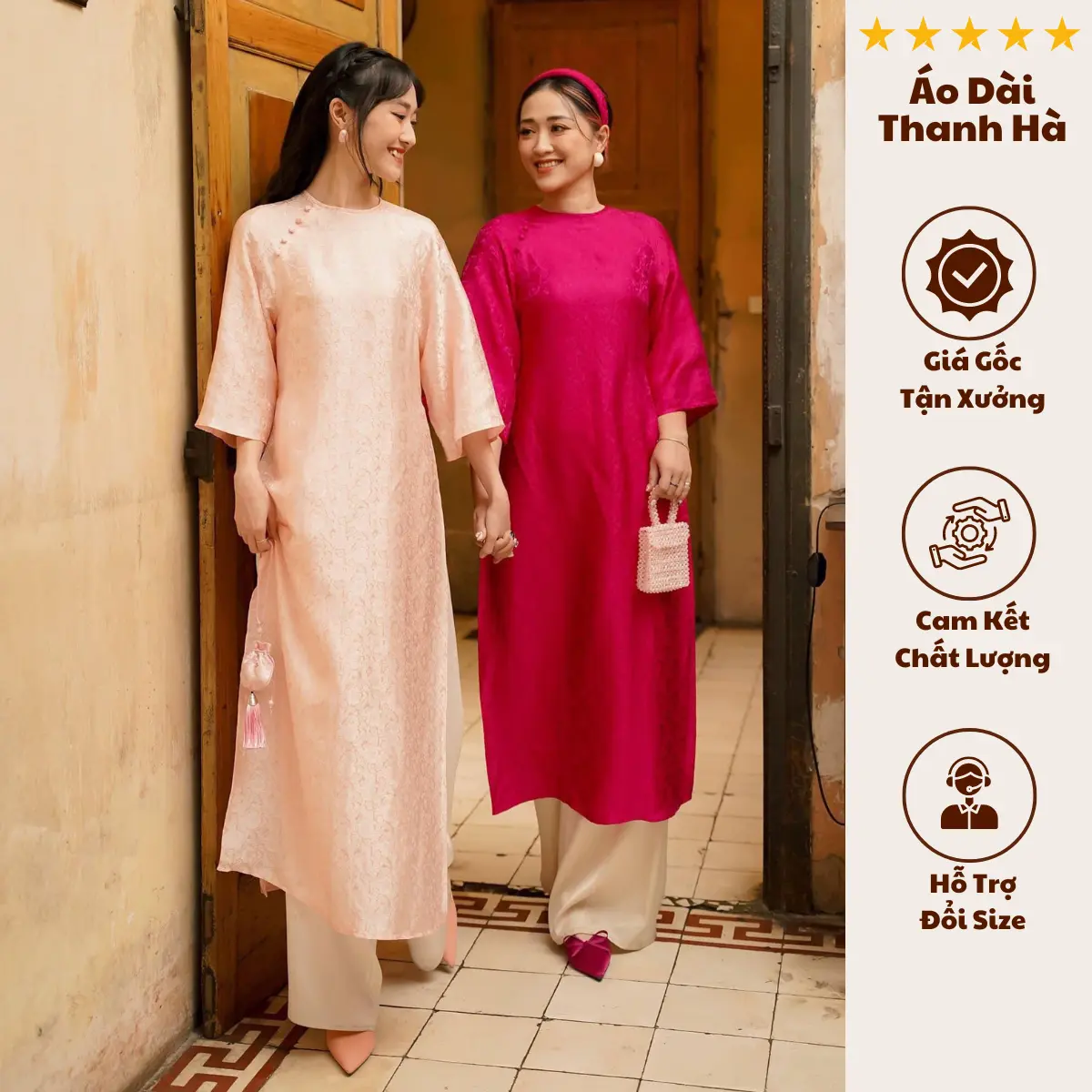 Áo Dài Cách Tân Dáng Xuông, Màu Hồng Sen,Chất Gấm Tơ Mềm, Đính Cúc Bọc, Trẻ Trung,Tôn Da Nữ Dress aodai  truyenthong Women