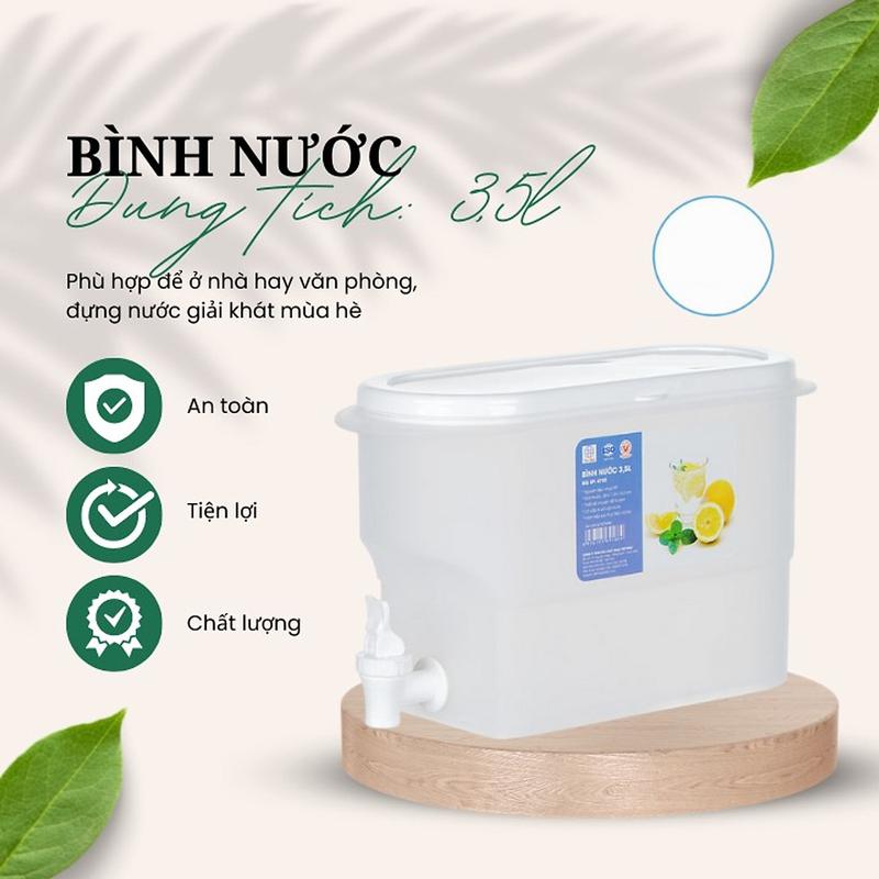 Bình nước để tủ lạnh có vòi nhựa Việt Nhật dung tích 3,5 lít, bình đựng nước hoa quả, nước giải khát mùa hè