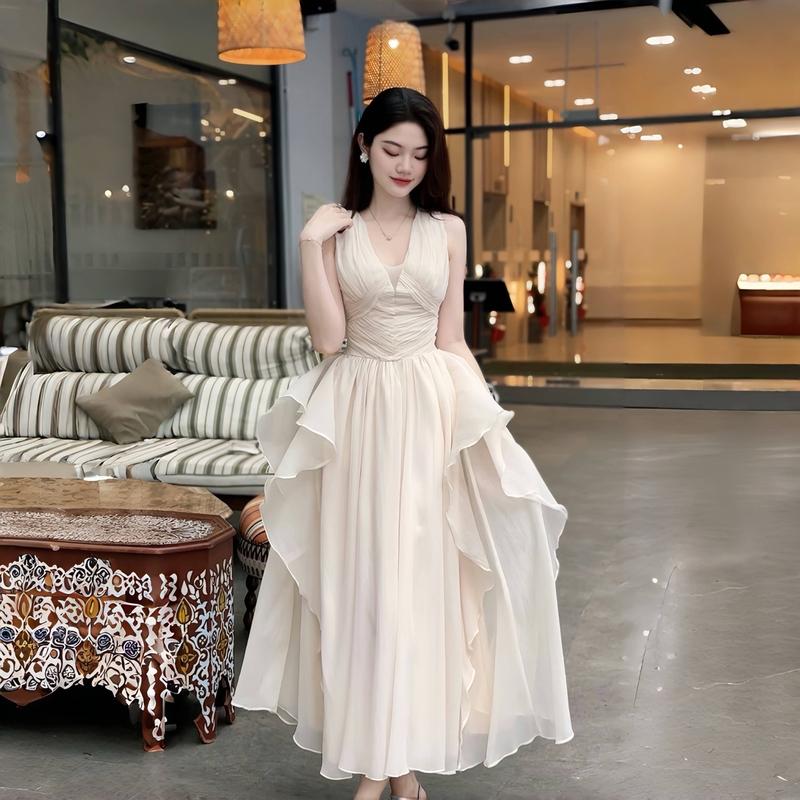 Váy tiểu thư A57 đầm dự tiệc phối bèo bay bổng nhẹ nhàng - Akara Closet  Nữ Women - Tết Kem Dress