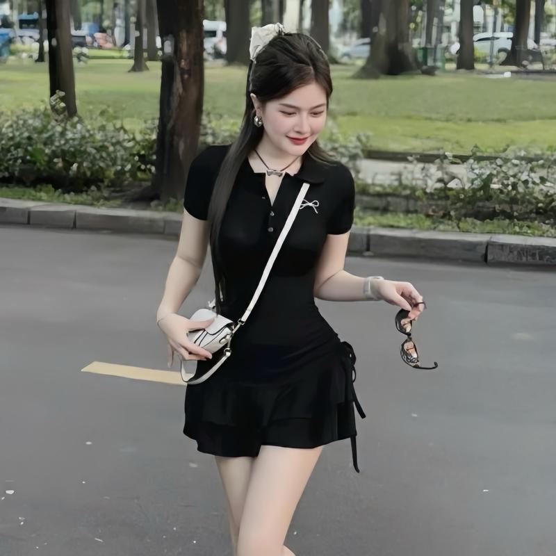 Váy Body Dáng Ôm Đi Dự Tiệc Hay Dạo Phố Thun Gân Sexy Tay Ngắn Thiết Kế Dây Rút Nhún Eo - Lazy Có Bigsize - Nữ - Women