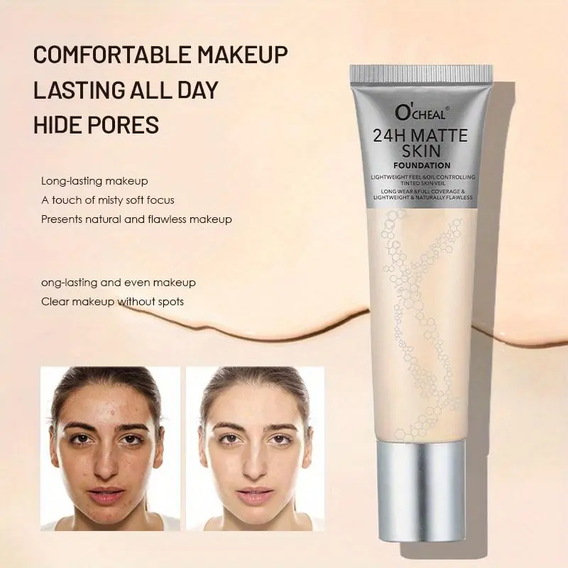 Long Lasting Matte Foundation, 1 Count Oil Control Moisturizing Foundation, Full Coverage Flawless Makeup Cream, Makeup Product for Women & Girls, Cosmetic 8