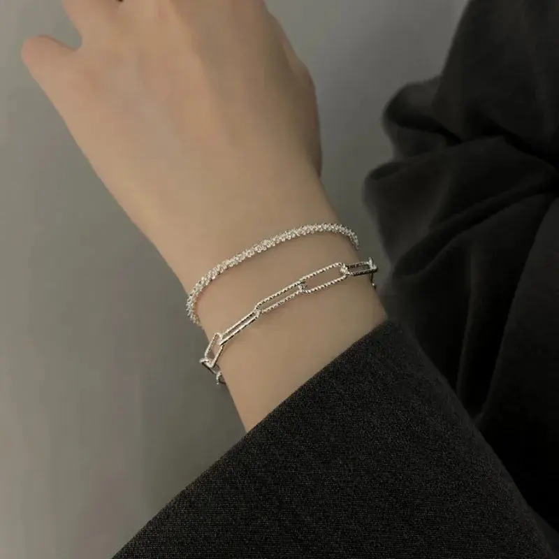 New Fashion Silver Colour Double Layer Bracelet Sparkling Exquisite Simple Women Bracelet Fine Jewelry Accessories