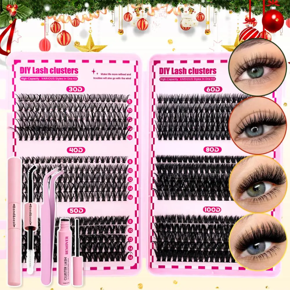 False Eyelash with Glue & Tweezers & Remover, 1 Set Mixed Length False Eyelashes, Eye Makeup Enhancement False Eyelashes for Girls, Christmas Gift, Christmas Eve Box