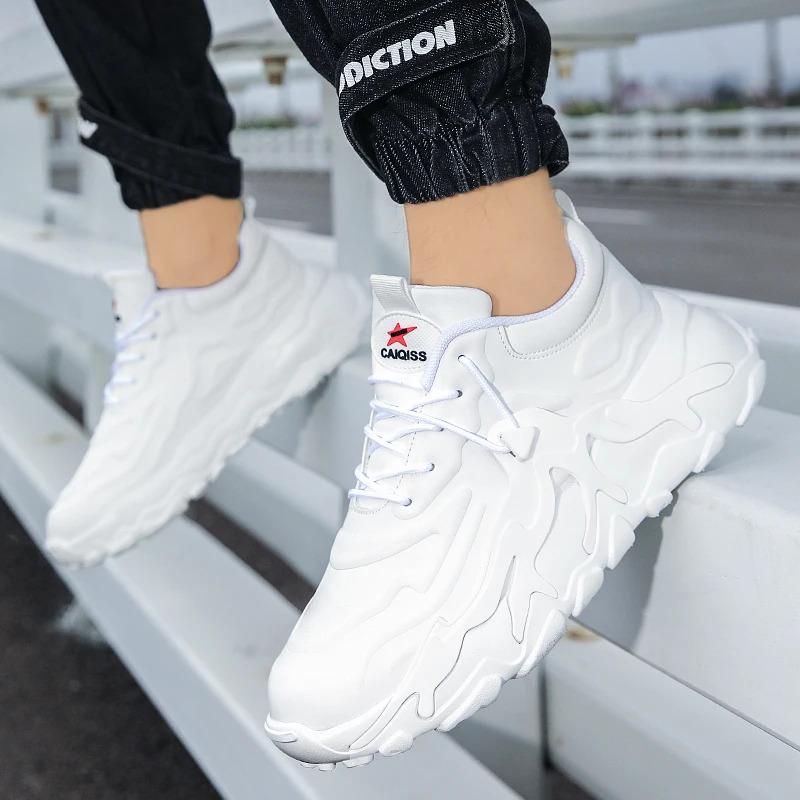 Customization Men Fashion Casual Sports Sneakers Lightweight Leather Thick Sole Blank Running Walking Shoes for Women Closed Trainers_voghion.com