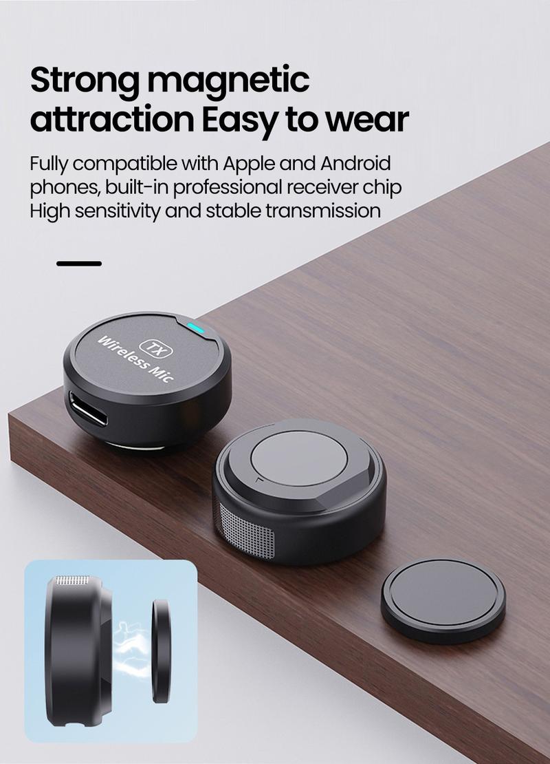 Product Introduction of M1 wireless magnetic button microphone, compatible with iPhone, iPad, Type-C,for live streaming, interviews, Vlog recording, audio recording, portable mini microphone, plug and play noise reduction 68