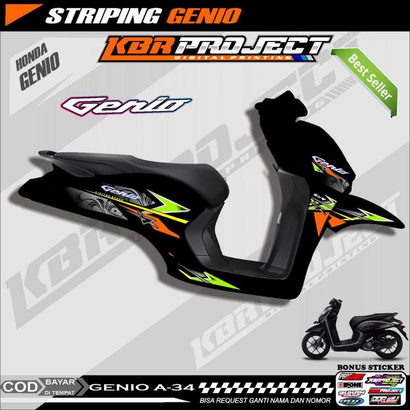 GENIO STIKER SRTIPING PREMIUM MOTOR KEREN STIKER LIS VARIASI GENIO STIKER MOTOR HONDA DESAIN RACING A.34 HOLOGRAM TRANSPARAN BISA COD Motorcycle 0