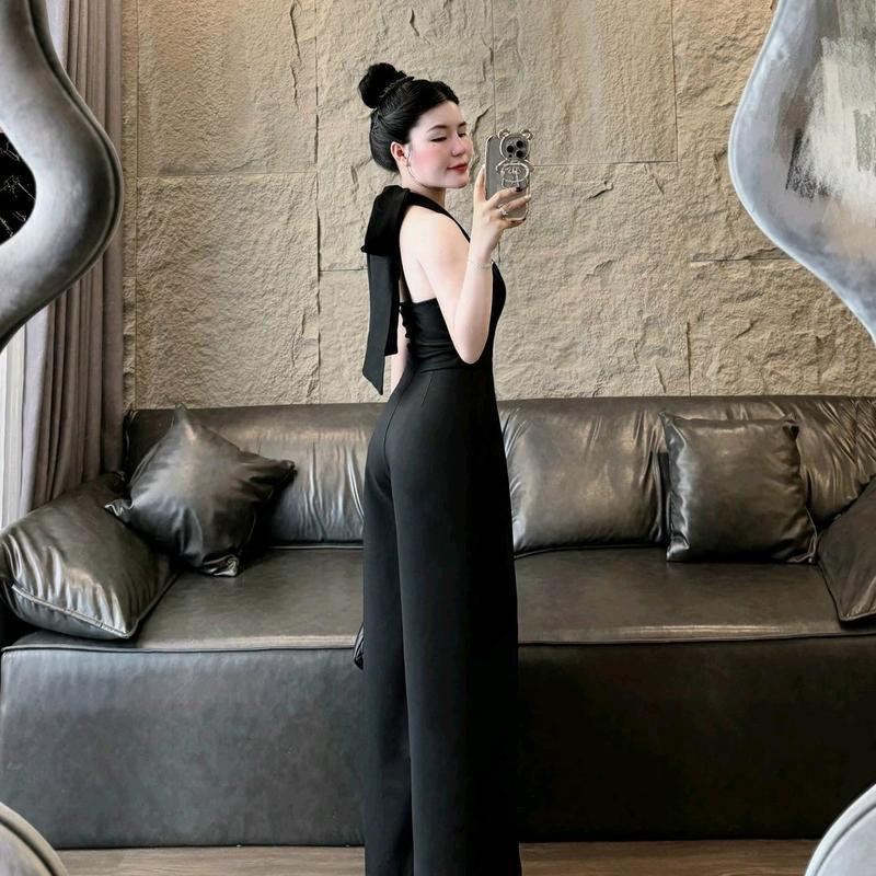 Sét Jumpsuit thời trang nữ body cổ yếm ống suông rộng với 3 tone màu sang chảnh đi dự tiệc sang trọng 5