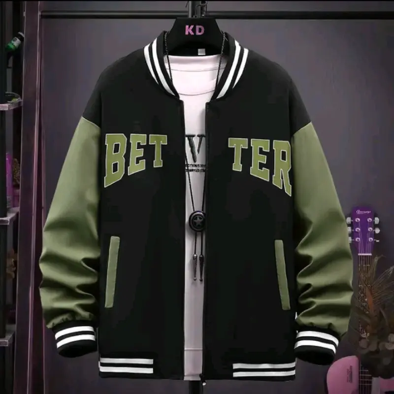 Jaket Varsity Jacket Baseball Better Hitam Mix Denim Bahan fleece tebal SIZE (S- 7XL) Bigsize 7XL 6XL 5XL 4XL 3XL 2XL XL L M S Musim panas Musim dingin Hitam Setrip Bomber Panjang Distro 4