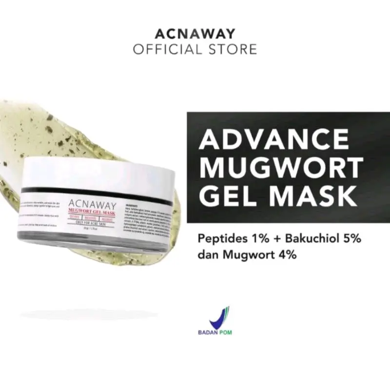 (FREE SPATULA) ACNAWAY Mugwort Gel Mask 50gr ONLY For ACNE SKIN antiinflamasi mewarat skin barrier mencerahkan menyamarkan garis halus memperbaikin tekstur kulit