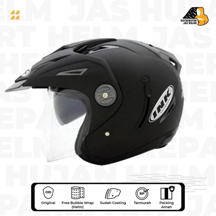 Gambar Helm Dewasa INK T1 Solid Hitam Double Visor Half Face dari HelmPro Kota Bandung Tokopedia