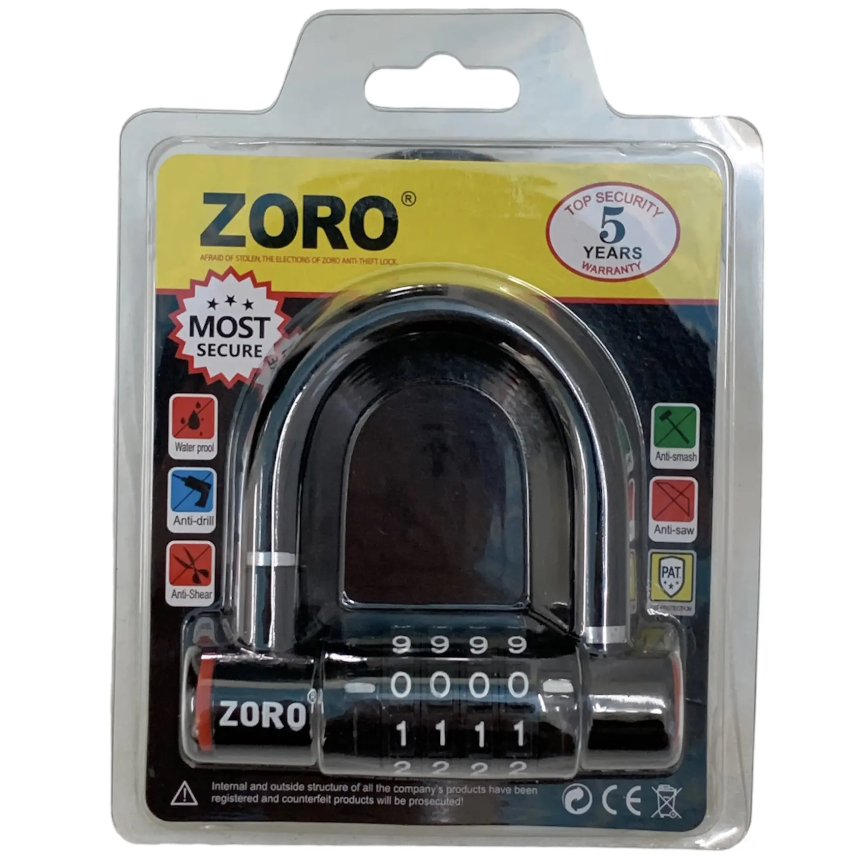 Ổ khóa mật mã 4 số ZORO,dạng chữ U - ổ khóa số thay đổi mật mã theo ý muốn-thích hợp khóa cửa,khóa xe máy,ổ khóa công nghệ MỸ chống cưa,chống cắt,khóa mật khẩu,màu đỏ hoặc đen