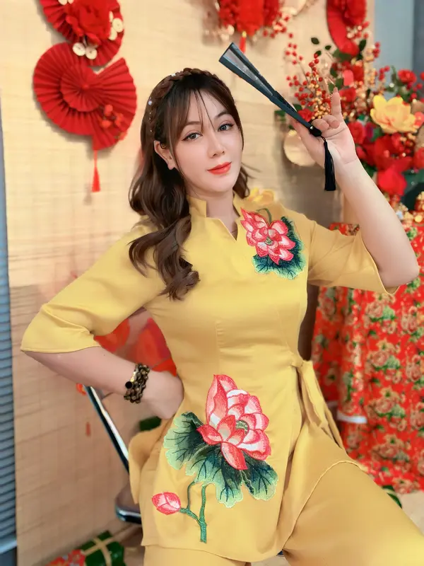 SET LAM HOA SEN THÊU CÓ DÂY CỘT (SD238) Set đồ lam đi chùa, bộ bà ba đi lễ chùa đầu năm 7