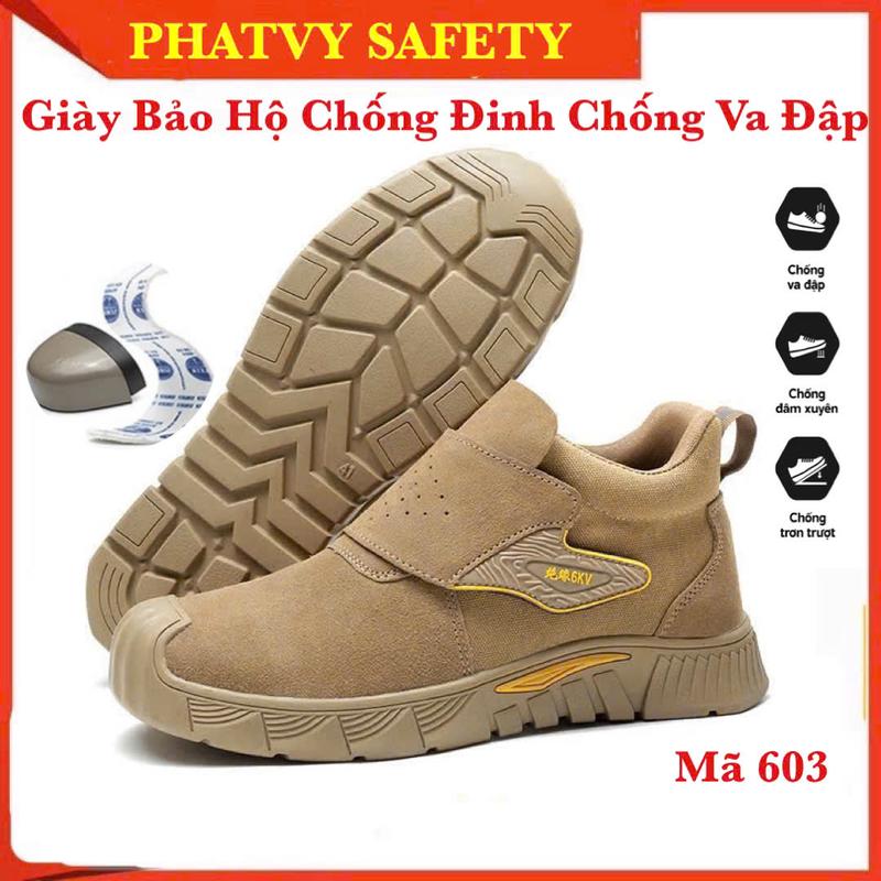{Tặng Lót Giày} Giày Bảo Hộ Khóa Dán Tiện Lợi SAFEGO MS603 Chống Đinh/Chống Dập Ngón/Chống Trơn/Chống Tia Lửa Bằng Da Bò Lộn Cao Cấp