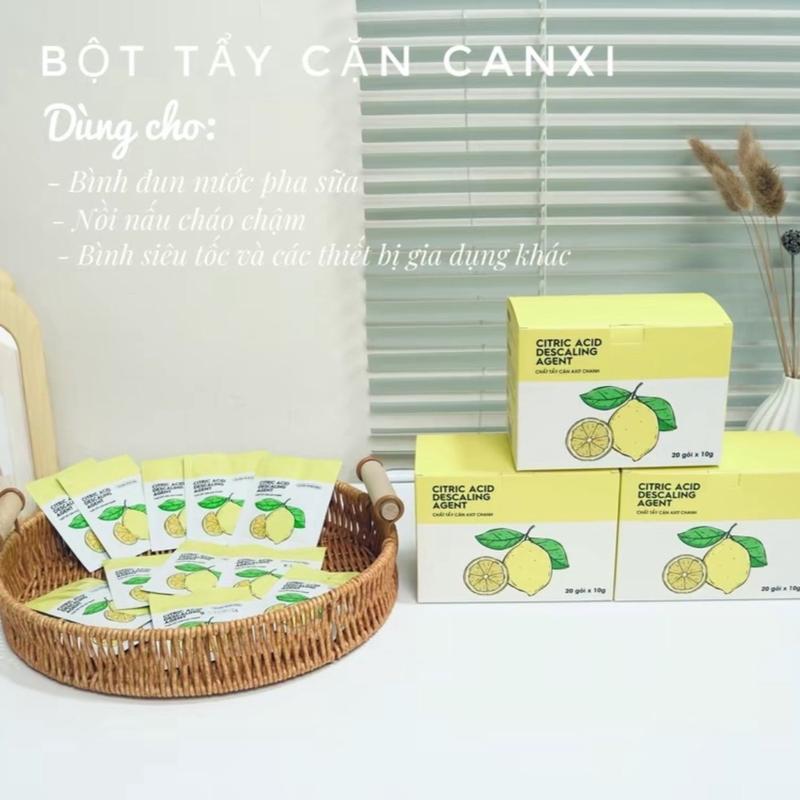 Gói bột tẩy cặn, khử cặn canxi làm sạch bình đun nước pha sữa cho con và làm sạch nhiều thiết bị gia dụng cho gia đình an toàn 1