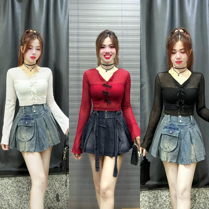 Áo lưới tay dài crtop 2 lớp 3màu đen trắng đỏ Nữ  Women