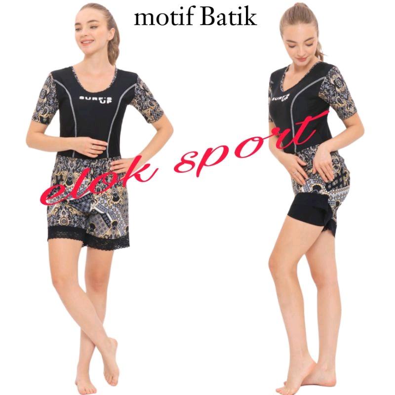 Baju Renang Wanita Dewasa Lengan Pendek Celana Double Pants Model Renda Motif Cantik Terbaru Ada Lapisan CUP BH Pakaian Berenang Diving Selam Cewek Remaja Dewasa Bahan Premium Ready Big Size Ukuran Jumbo Murah Bisa COD 6