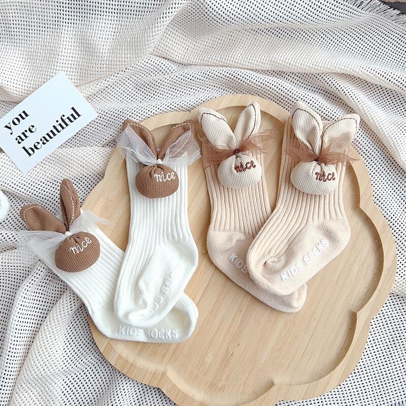 Set mũ kèm tất dài hình thỏ xinh xắn cho bé gái từ 4-10kg Cotton Vải Cotton 6