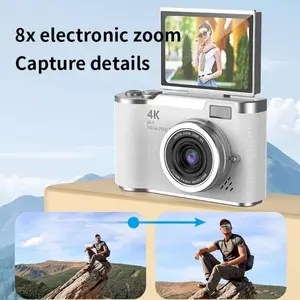 Digital Camera 68MP 4K HD Kamera Digital Dengan Flash  Mini Kamera Fotografi Layar Flip 180° Zoom 8X Selfie Mini Kamera