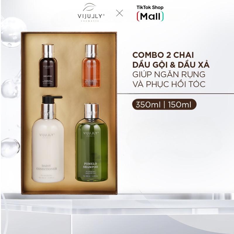 Bộ Gội Xả ViJully Giúp Giảm Rụng - Giúp Tóc Mềm Mượt Dầu Gội Bưởi và Dầu Xả Hoa Cúc tặng 1 xịt bưởi Mini size 50ML 1 sữa tắm mini size 50ML