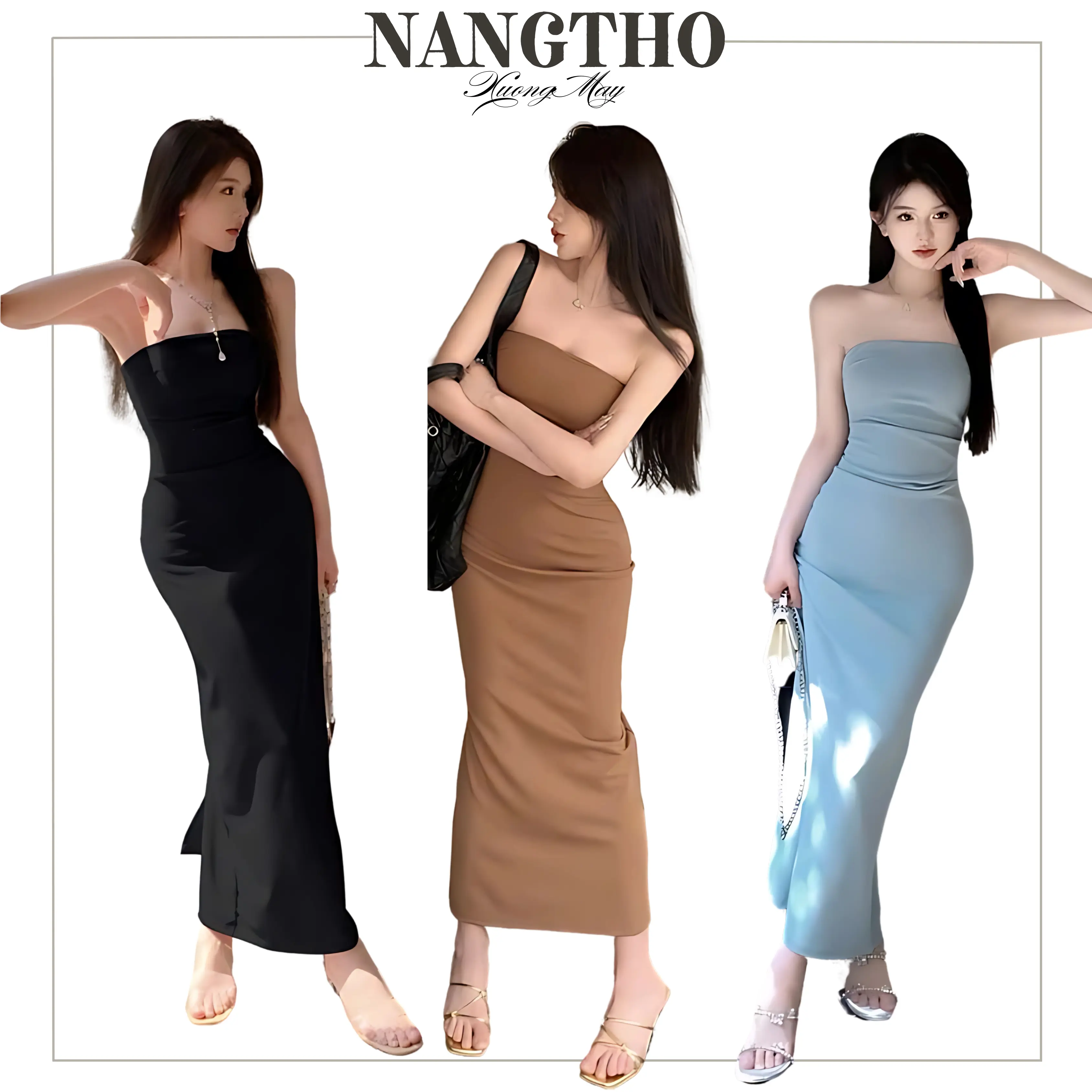 D315 Đầm Cúp Nữ Nhúng Eo Đuôi Cá Có Xẻ Tà Chất Thun Gân Co Giãn
