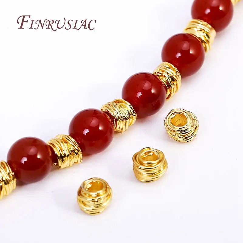 18K Gold Plated Brass Metal Round Weave Spacer Beads For Necklaces Bracelets Jewelry Making Supplies DIY Findings Accessories