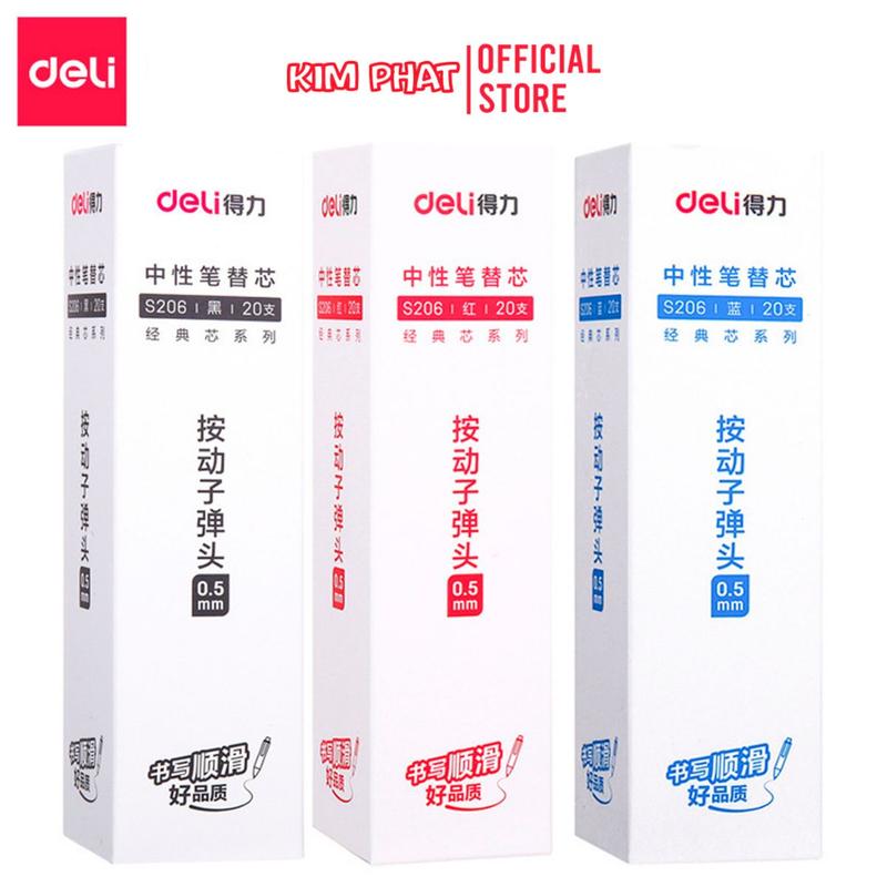 Sỉ hộp 20 ruột bút Gel Deli S206 Ngòi 0.5mm Dùng thay cho bút A575 A057B-01 S101