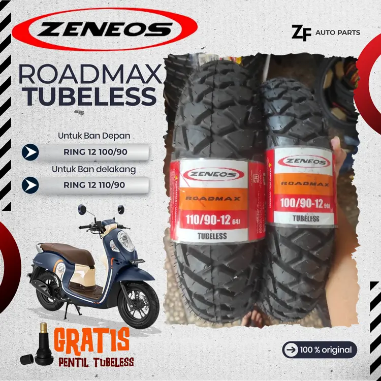 SEPASANG / SATUAN BAN MOTOR SCOOPY ZENEOS ROADMAX Ring 12 TUBELESS DEPAN BELAKANG SCOOPY NEW