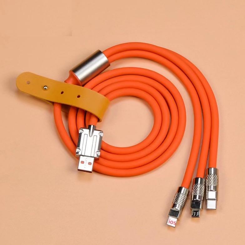 Cáp sạc nhanh Silicon 3 đầu sạc chống gập full hộp Chống nước Nhựa Kim loại Kim loại Sạc Điện Thoại 0