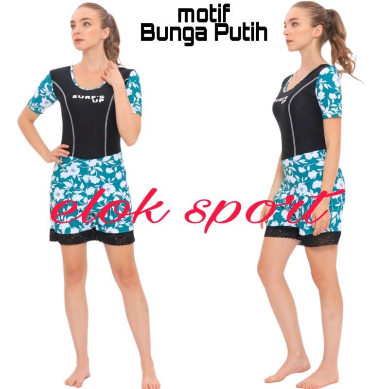 Baju Renang Wanita Dewasa Lengan Pendek Celana Double Pants Model Renda Motif Cantik Terbaru Ada Lapisan CUP BH Pakaian Berenang Diving Selam Cewek Remaja Dewasa Bahan Premium Ready Big Size Ukuran Jumbo Murah Bisa COD 5