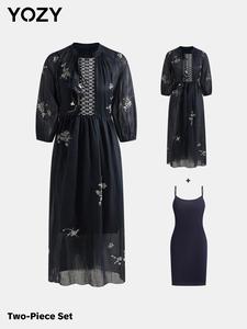 YOZY Women's Floral Embroidery Dresses, Casual Round Neck Dress for Summer, Fashion Women's Clothing for Daily Wear