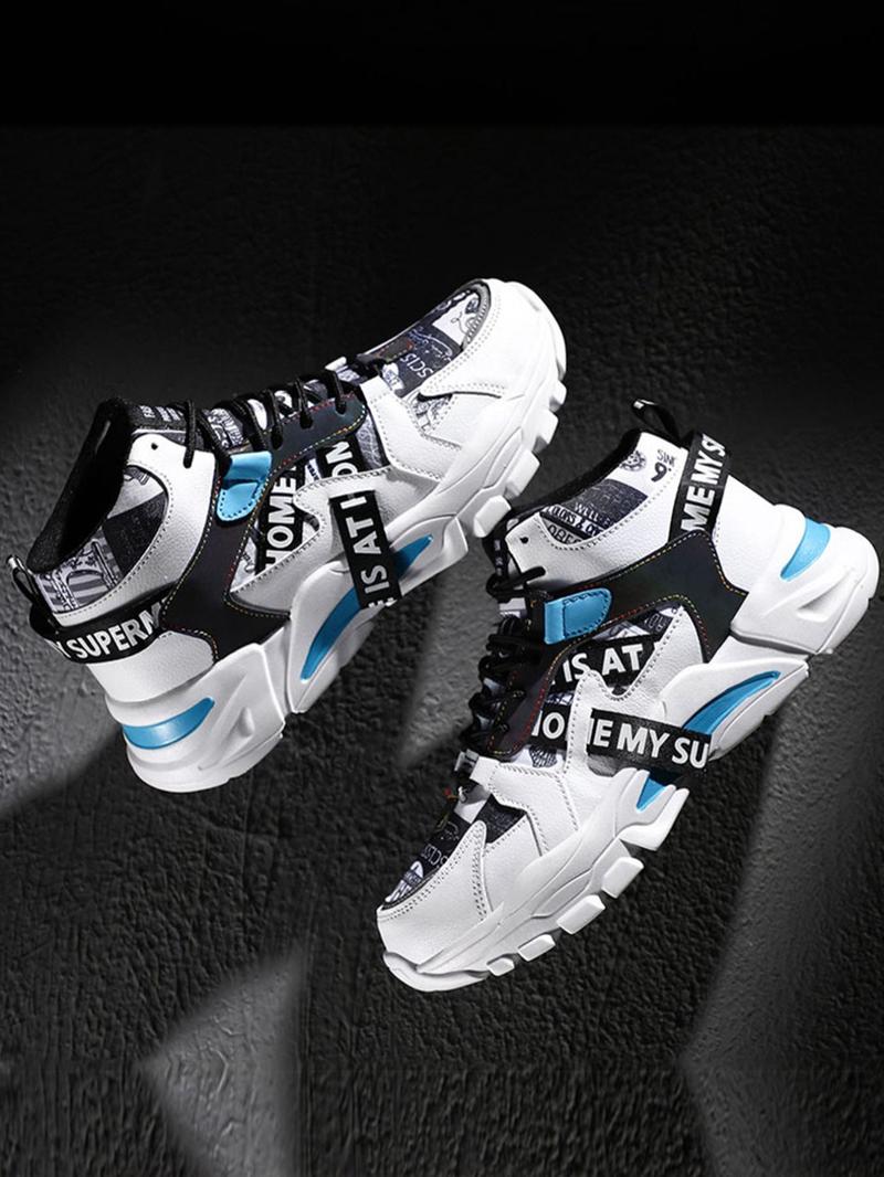 Product Introduction of Men's Fashion Casual Letter Design Patchwork Lace up Chunky Sneakers, Lightweight Breathable Comfortable Sports Running Shoes for Daily Wear 13