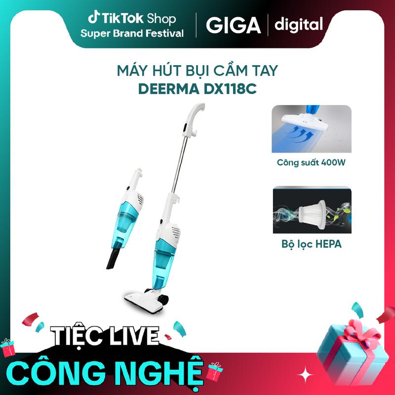 Máy Hút Bụi Cầm Tay Deerma DX118C phiên bản 600W - 15000Pa - 3 đầu hút tiện lợi - Bảo hành chính hãng | Giga Digital Làm Sạch