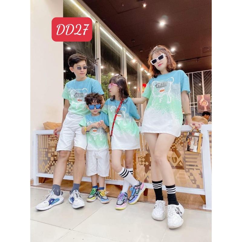 Áo Thun Gia Đình, Đồng Phục Gia Đình Đi Biển In Loang Gấu XANH LÁ DD27 0