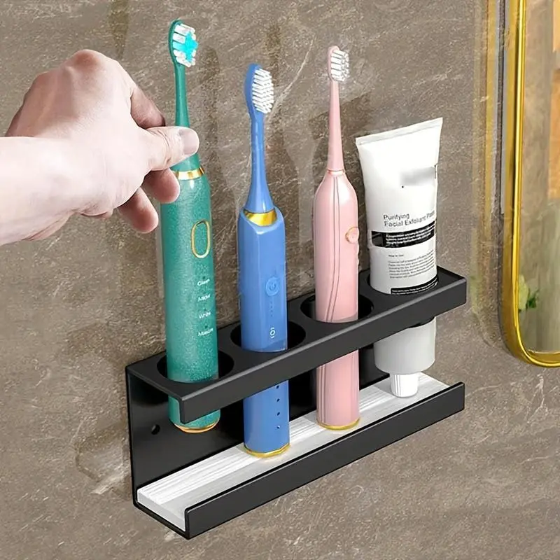 Toothbrush Holder, 1/2 Counts Wall Mounted Punch Free Toothbrush Storage Rack, Bathroom Organizer, Toothbrush Storage Rack, Bathroom Supplies 0