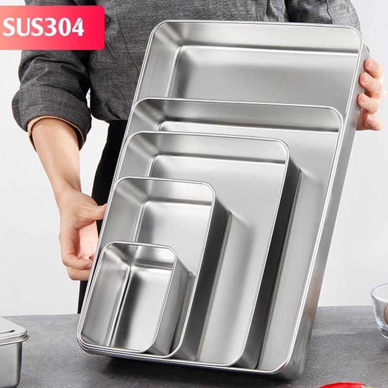Khay inox 304 chữ nhật - khay nướng bánh nhập khẩu cao cấp