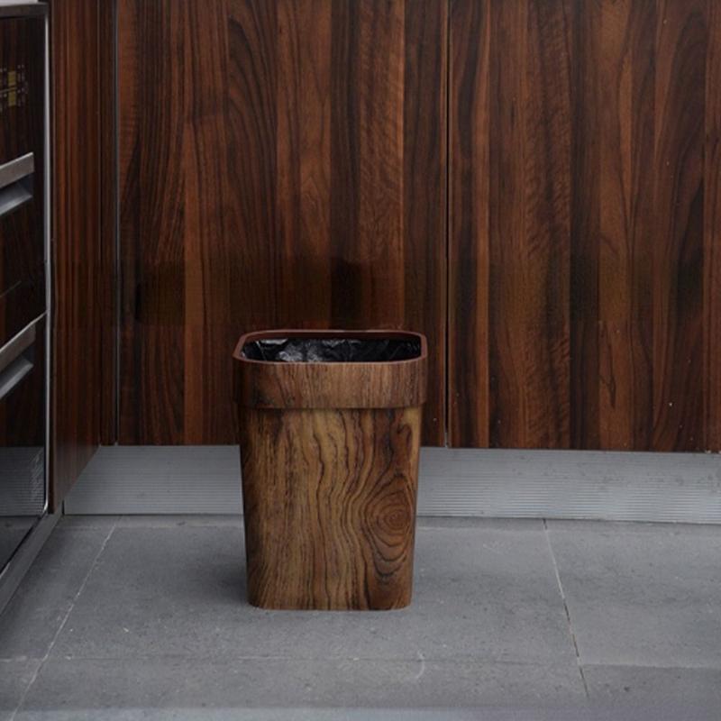 Product Introduction of Creativity Plastic Trash Can Square Mimetic Wood Grain Waste Bins Retro Lidless Toilet Paper Basket Office 10