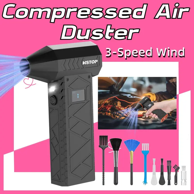 Electric Air Duster with Flashlight, 1 Count 130000RPM Compressed Air Duster, Multipurpose Jet Fan, High-speed Air Blower with 4 Gear, Electric Air Blower Duster 4