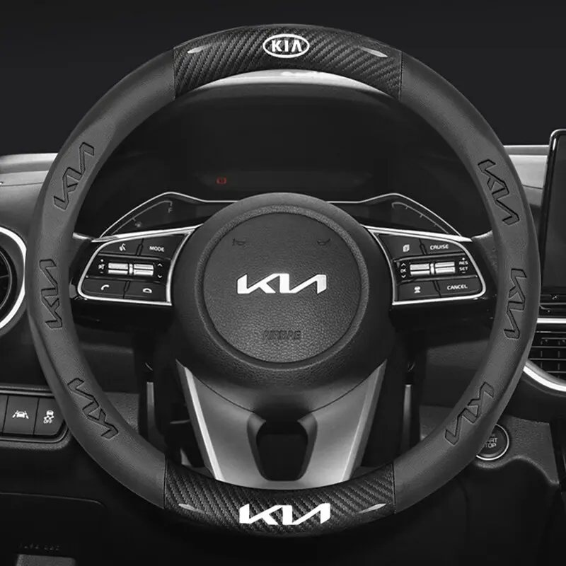 Bọc Vô Lăng, Logo 3D Dập Nổi, Làm Bằng Da Sợi Carbon, Cho Xe Mới KIA KN Seltos K2 K3 K5, Cerato Soluto, Sportage, Picanto, RIO Seltos, Optima, Carnival, Sorento, Niro, Phụ Kiện Nội Thất