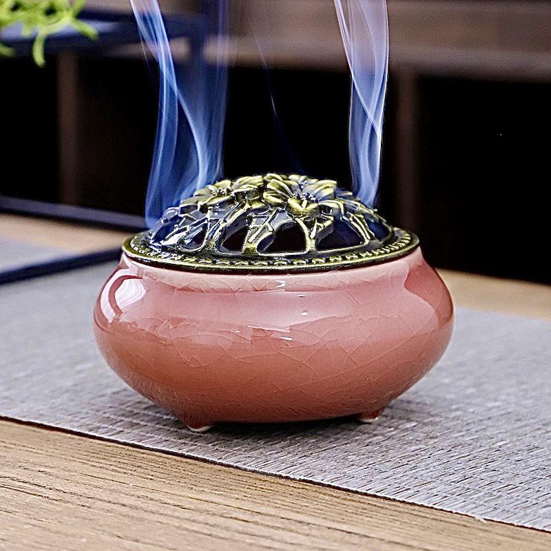 ( GIÁ SỈ ) Lư Xông Nụ Trầm Hương - Đỉnh Đốt Nhang Vòng Phong Thủy Bằng Gốm Sứ Vân Rạn Cao Cấp Kèm Lót Đế 3