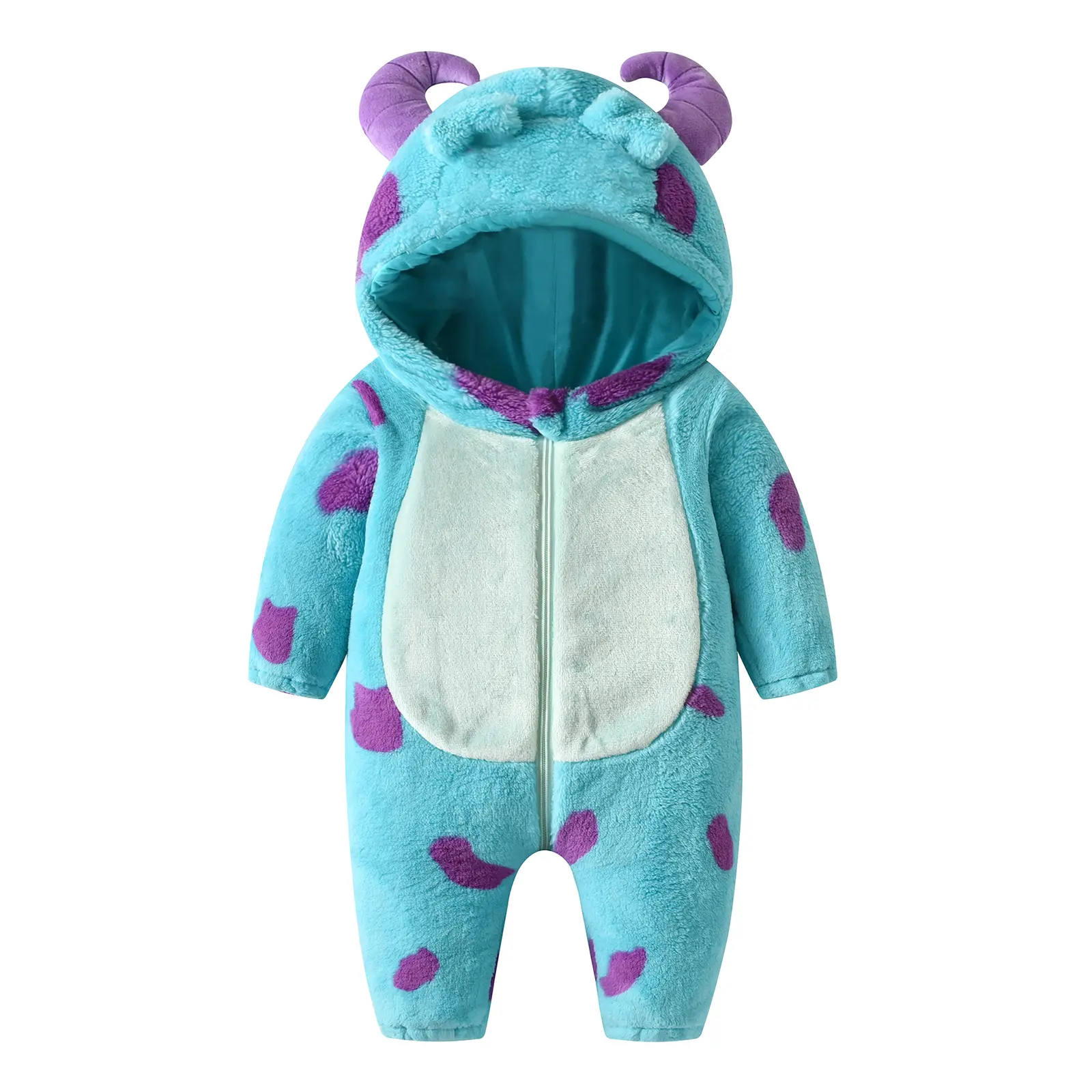 Infant Fleece Jumpsuit Cartoon Animal Horn Hooded Warm Thicken Winter Rompers Outwear Snowsuit for Baby Girls and Boys
