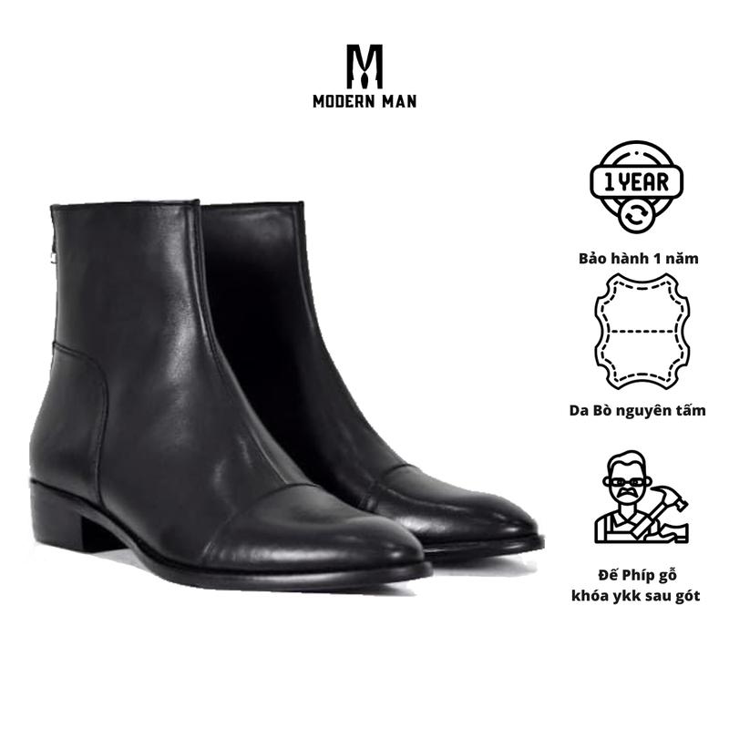 Bốt Nam Cao Cổ MODERN MAN Khoá Sau Gót, Mũi Nhọn Da Bò BH 12 Tháng